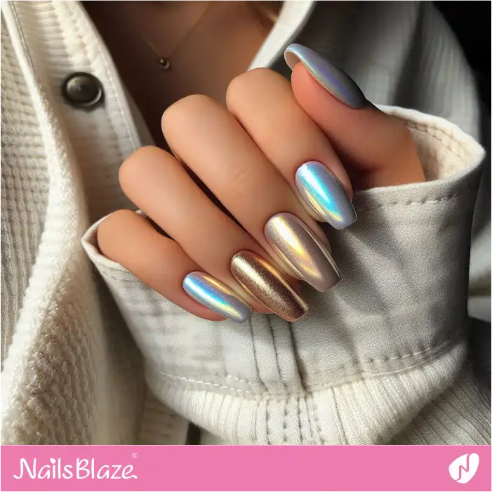 Iridescent Pearl and Gold Nails for Spring | Aurora Nails - NB3978